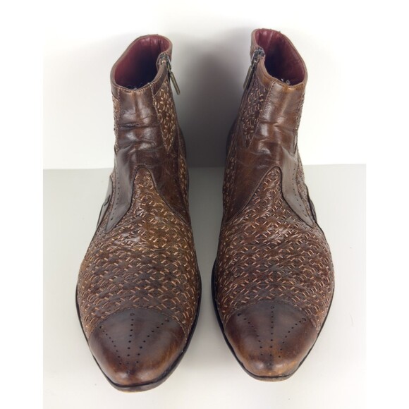 Jo Ghost Men\'s Brown Leather Cap Toe Woven Braided Boots EU 43 US 10 $595 main image 5